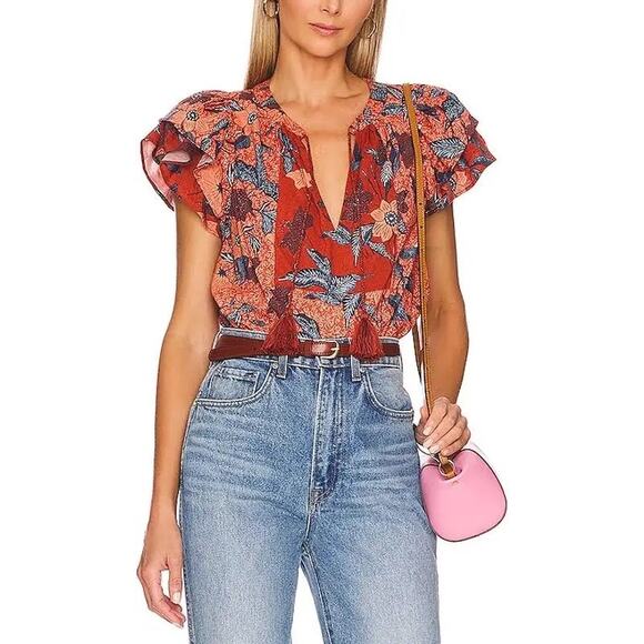 Ulla Johnson Jules Top Carmine Red Orange Size 2 Runs big $255 retail - Picture 1 of 8
